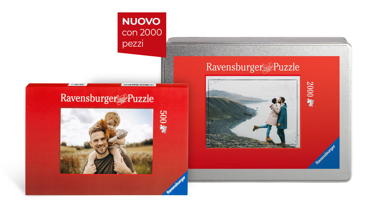 Due scatole di puzzle Ravensburger con immagini di natura e scene romantiche